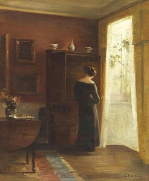 Interieur met jong meisje voor het raam, Carl Holsøe