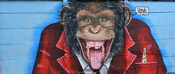 Street Art Cheeky monkey, ondeugend grijnzende aap (Vink) van My Footprints