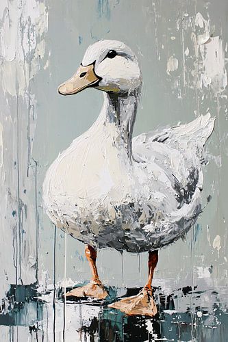 Olieverfschilderij eend met verfstrepen