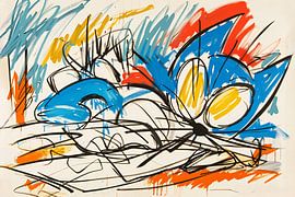 Abstraktes buntes Katzenbild im modernen Stil von Art & Soul Creations