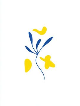 Minimal Blue Flower with Yellow Shapes by Mosaic Dialogue
