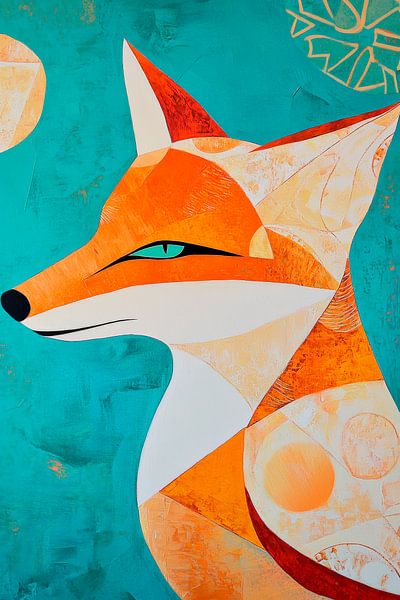 Geometric style fox on turquoise by Poster Art Shop