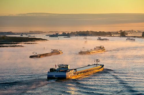 Barges on the river Waal near Nijmegen