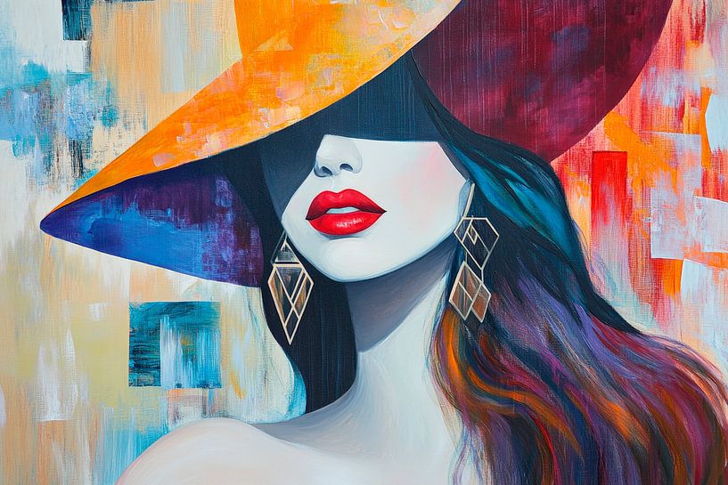 Modern lady with large hat colour effects by Poster Art Shop