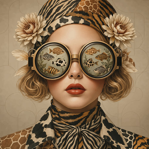 Sea the wild | Surrealistisches Frauenporträt mit Fischen von Mirjam Duizendstra