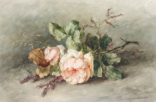 Rozen door Margaretha Roosenboom . Retro botanisch stilleven in pastelkleuren