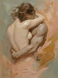 The Art of Holding You – Intiem Romantisch Kunstwerk van Twee Geliefden | Impasto Look Schilderij van Hilde Remerie – Digitale Kunst, Bauhaus & Fotografie