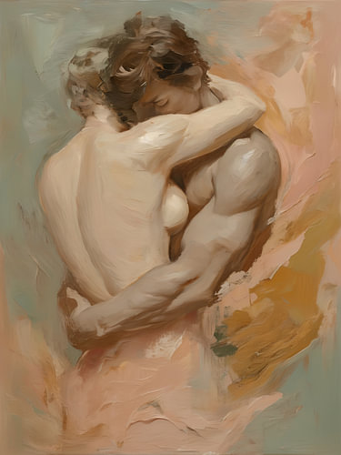 The Art of Holding You – Intiem Romantisch Kunstwerk van Twee Geliefden | Impasto Look Schilderij