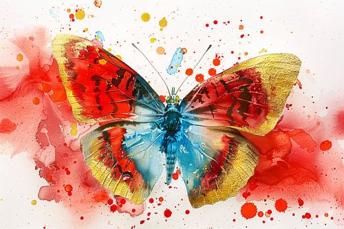 Kleurrijke vlinder met verfspetters en goud