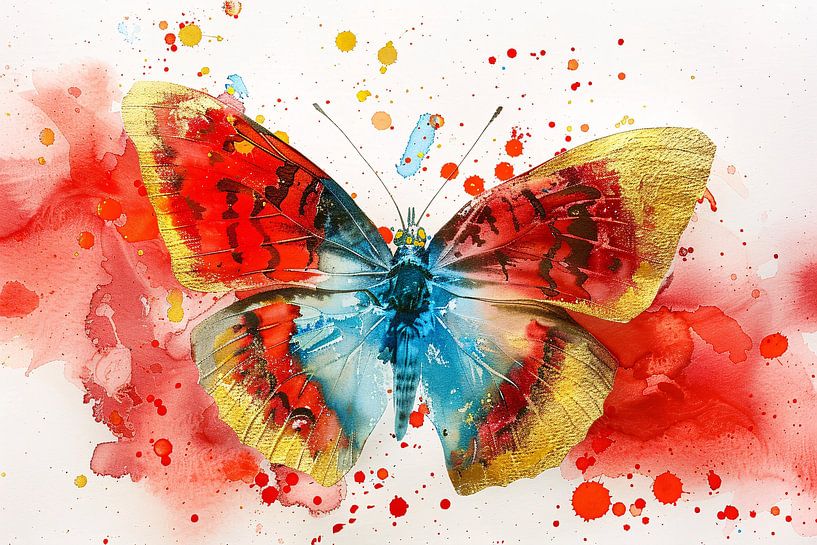 Colourful butterfly with paint splatters and gold by Art & Soul Creations