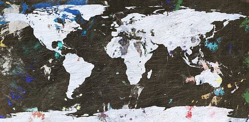World map - Slate and white with paint spatter