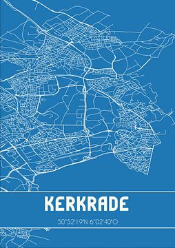 Blauwdruk | Landkaart | Kerkrade (Limburg) van MijnStadsPoster