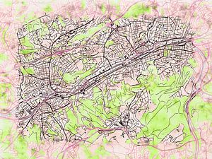 Karte von Wuppertal im stil 'Soothing Spring'