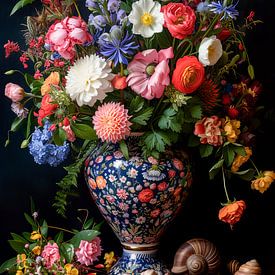 Still life with flowers and shells by Peet de Rouw