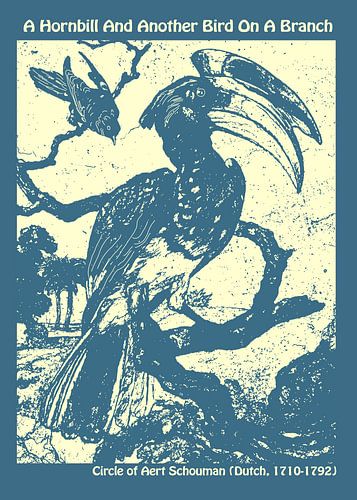 Un calao et un autre oiseau sur une branche par le cercle d'Aert Schouman