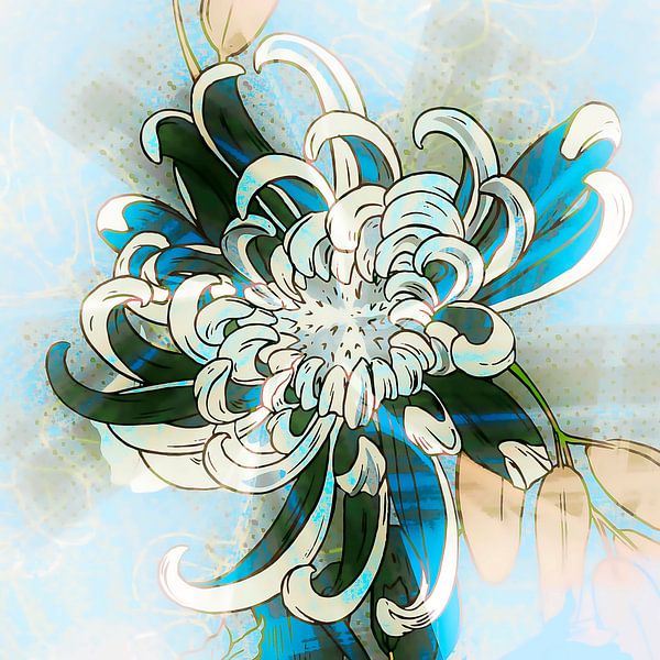 Summer Flowers Abstract Expressionism Blue by Mad Dog Art