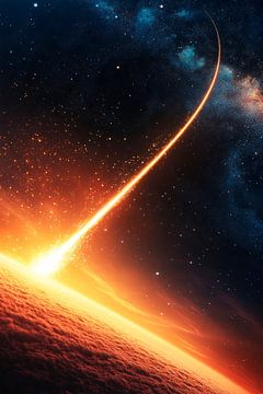 Gloeiende meteoriet boven de aarde van Poster Art Shop