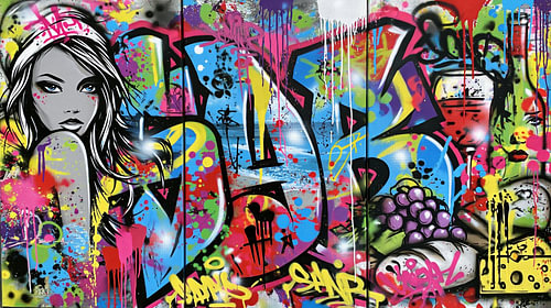 Surfer Street Art | Drieluik op canvas