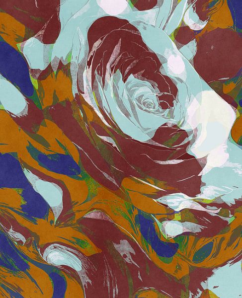 Een gedetailleerde Roos in rood, wit, blauw en oranje