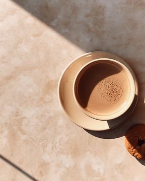 Tasse de lait chocolaté minimaliste avec du cacao noir et un biscuit sur Studio Allee