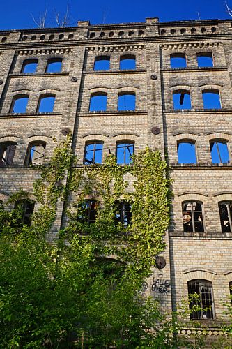 Ruïne van het pakhuis van het molencomplex Böllberg in Halle in Duitsland