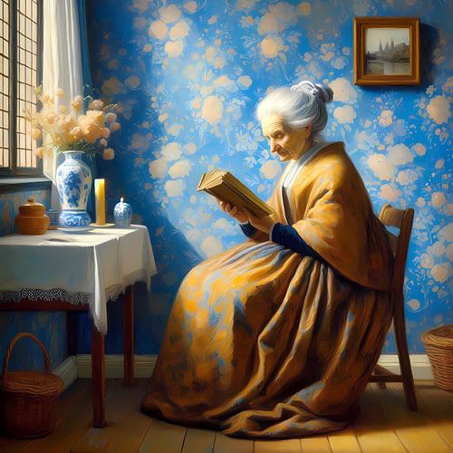 Une vieille femme avec un livre sur Tatjana Korneeva