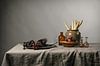 Holländisches Stillleben mit Weintrauben, Spargel und altem Töpfergut von Affect Fotografie Miniaturansicht
