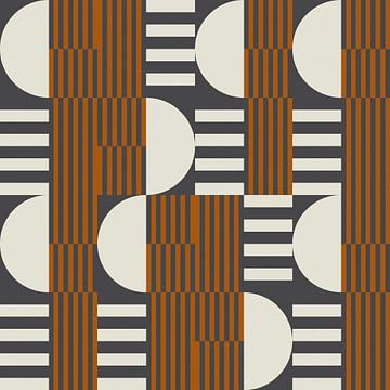Abstrakter geometrischer Retro-Stil in Dunkelgold, Taupe, Grau XXV von Dina Dankers