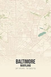 Vintage landkaart van Baltimore (Maryland), USA. van Stad & Wand
