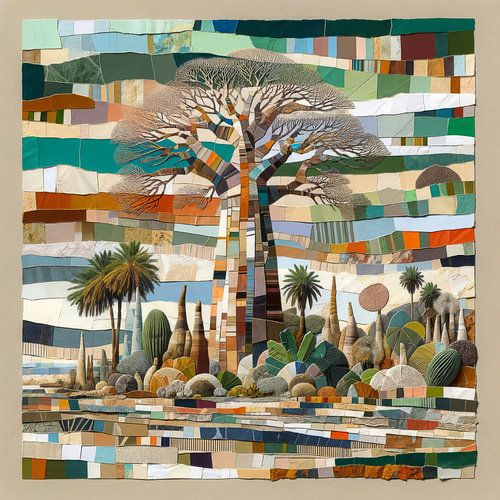 Collage Affenbrotbaum in Fantasielandschaft