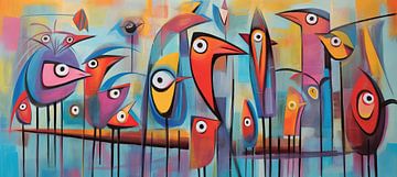 Painting Colourful Birds | Blikvangers by ARTEO Paintings