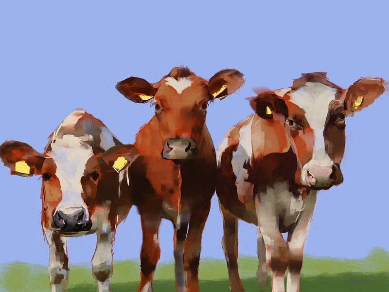 Drie nieuwsgierige koeien. van SydWyn Art
