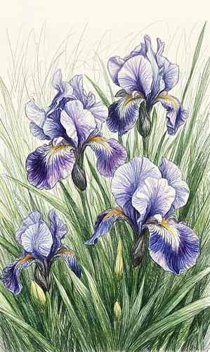 IRIS SCRIBBLE ART POTLOODTECHNIEK - METALEN POSTER