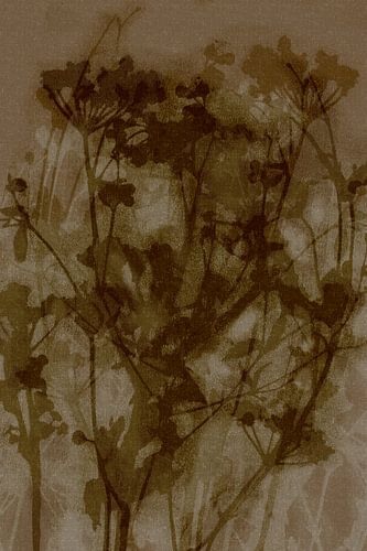 Puur landelijk. Moderne botanische kunst. Bloemen in bruin en donker oker.