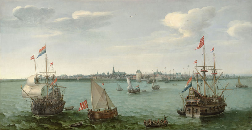 Gezicht op Hoorn van Hendrick Cornelisz Vroom op canvas, behang