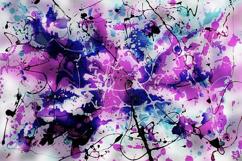 Modern, Abstract Digitaal Kunstwerk in Roze Paars Blauw en Zwart