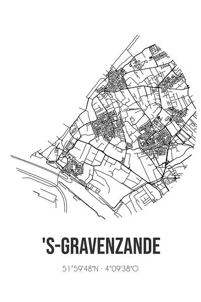's-Gravenzande (Zuid-Holland) | Landkaart | Zwart-wit van Stad & Wand