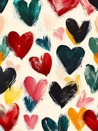 Colorful brush stroke hearts by haroulita