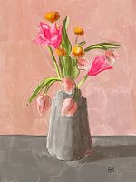 Tulpen schilderij in rose tinten. Bloemen schilderij.