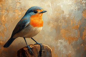 Vogel auf Holz in warmen Erdtönen