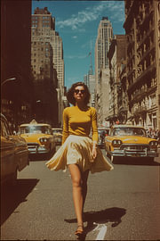 Vintage-Foto einer Frau in Gelb in New York