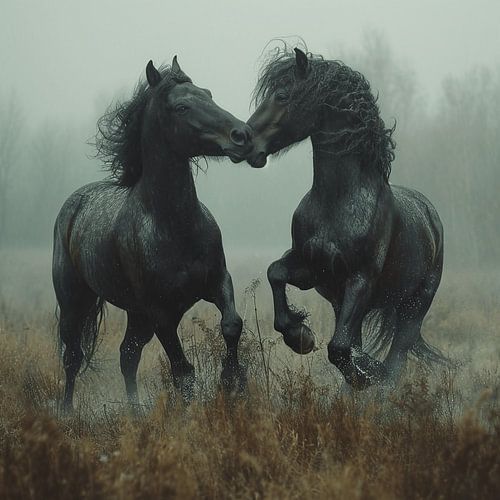 Frisian Joy - Horses in the Dewy Morning