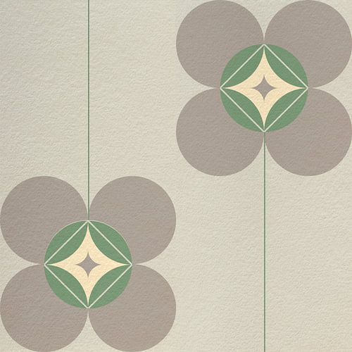 Retro Scandinavisch design geïnspireerd bloemen en bladeren in lichtgrijs, groen, wit