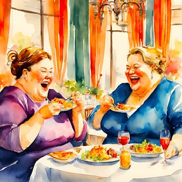 2 gezellige dames eten in een restaurant van De gezellige Dames
