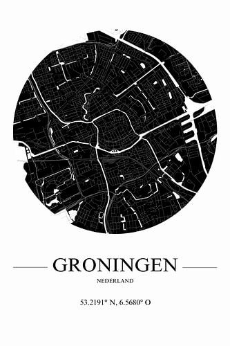 Zwart-Wit Gestileerde Kaart van Groningen