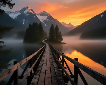 Ruhiger Steg, roter Himmel