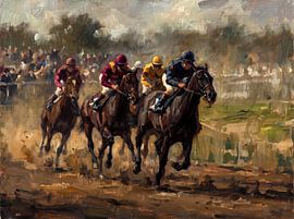 Peinture impressionniste représentant une course hippique 2