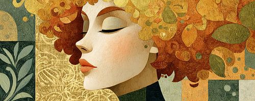 Abstrakte Frau mit Locken von Kunst Laune