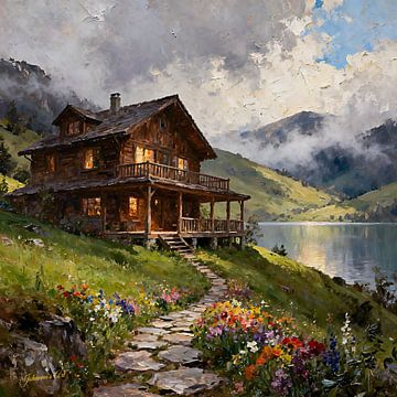 Romantisches Blockhaus am Fluss 2 von Johannas Art Creations