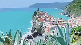 Blick auf Vernazza  – Modern-impressionistisches Digitalgemälde von VenVision Art